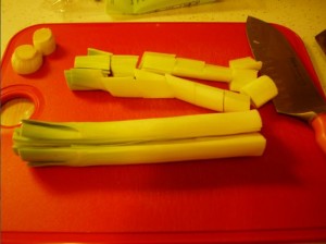 Leeks cut and ready to wash