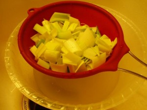 Cleaned leeks ready for cooking