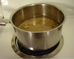 Brown Rice in Pan covered in water